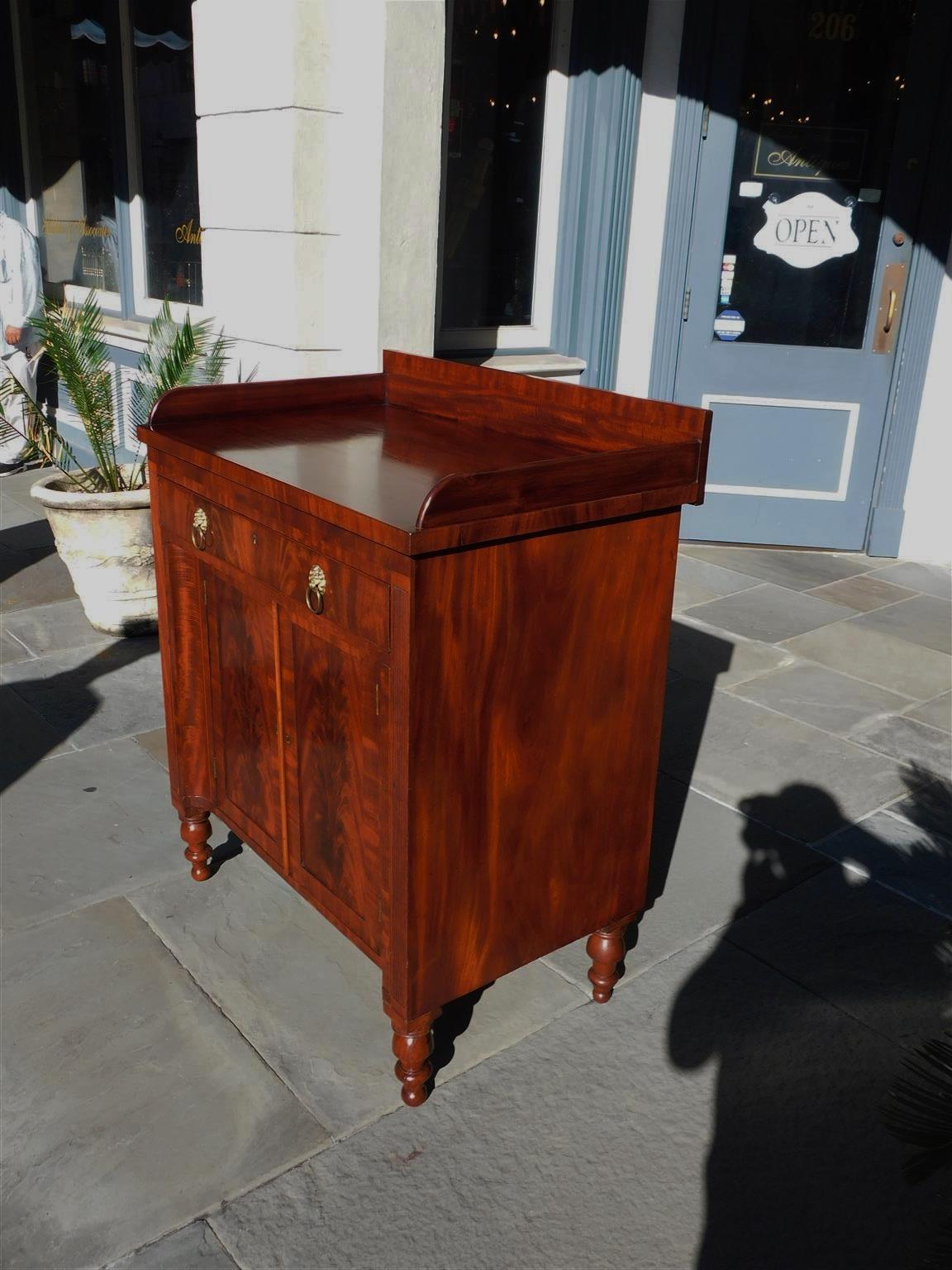 George III English Mahogany One Drawer Hinged Cabinet with Lion Head Brasses, Circa 1820 For Sale