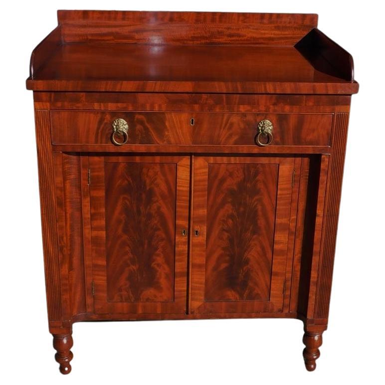 English Mahogany One Drawer Hinged Cabinet with Lion Head Brasses, Circa 1820 For Sale