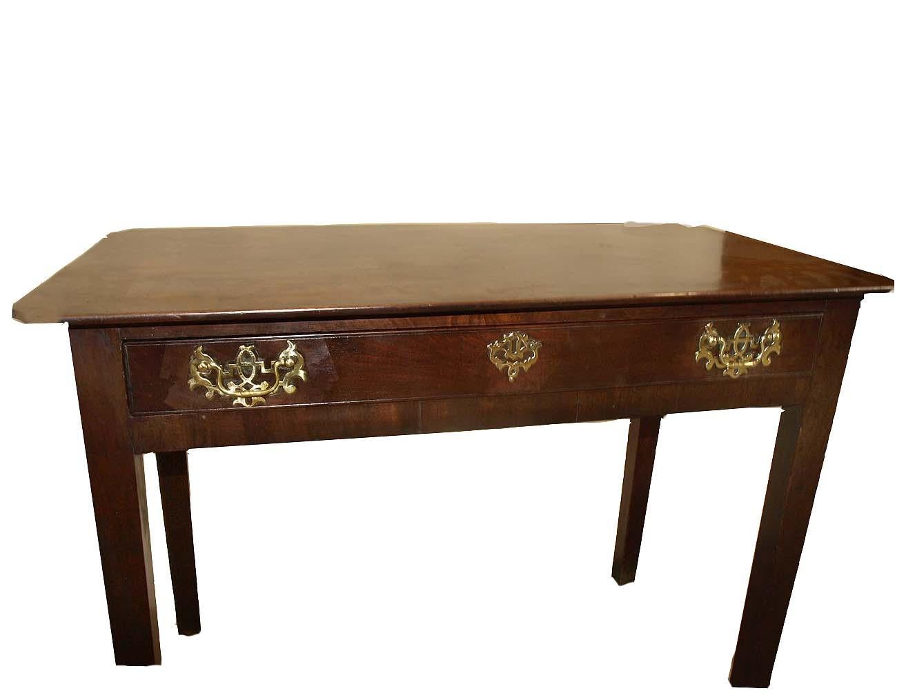 Brass English Mahogany One Drawer Table For Sale