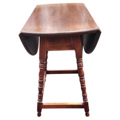 Retro English Mahogany Oval Drop-Leaf Side Table