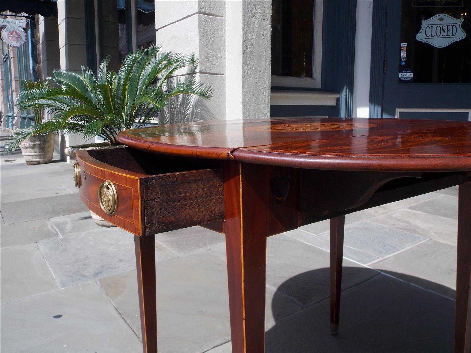 English Mahogany Oval Satinwood Inlaid One Drawer Pembroke Table, Circa 1770 3