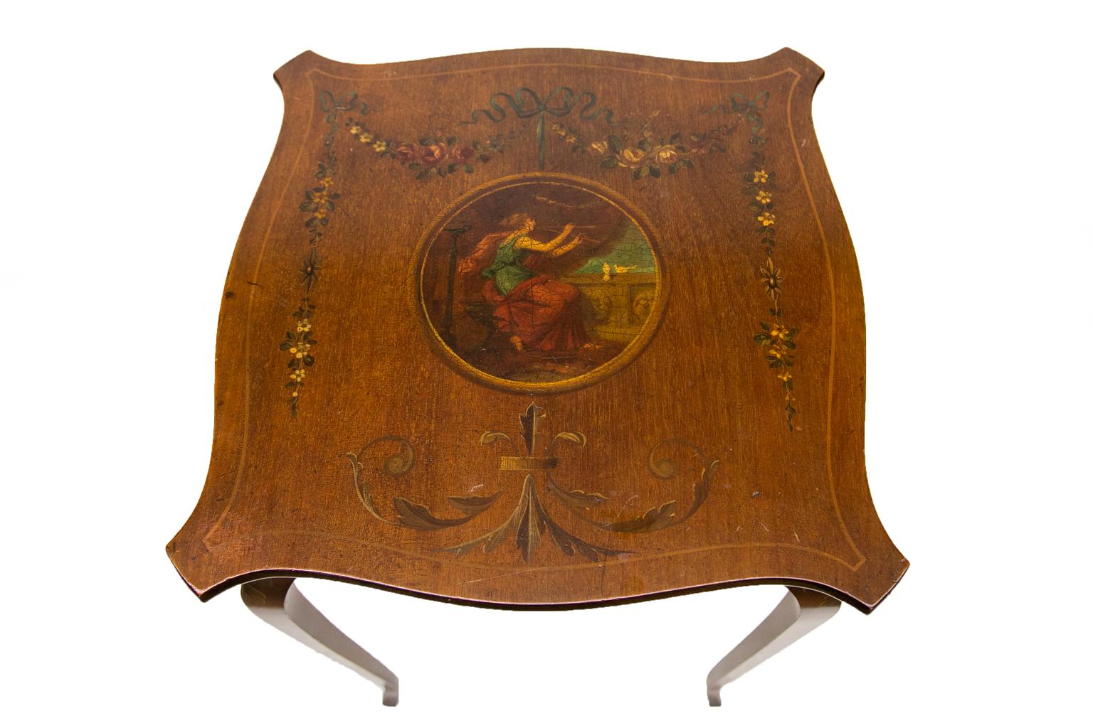 Hand-Painted English Mahogany Painted Occasional Table For Sale