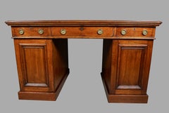 English Mahogany Partners Desk with Gilt Tooled Leather Top