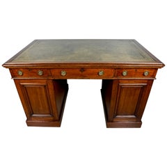 English Mahogany Partners Desk with Gilt Tooled Leather Top