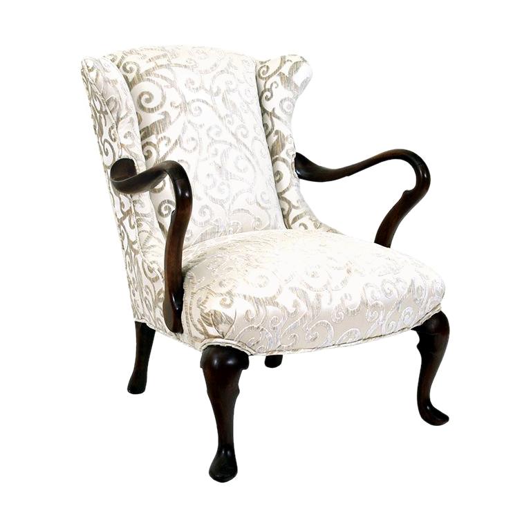 English Mahogany Queen Anne Style Open Armchair