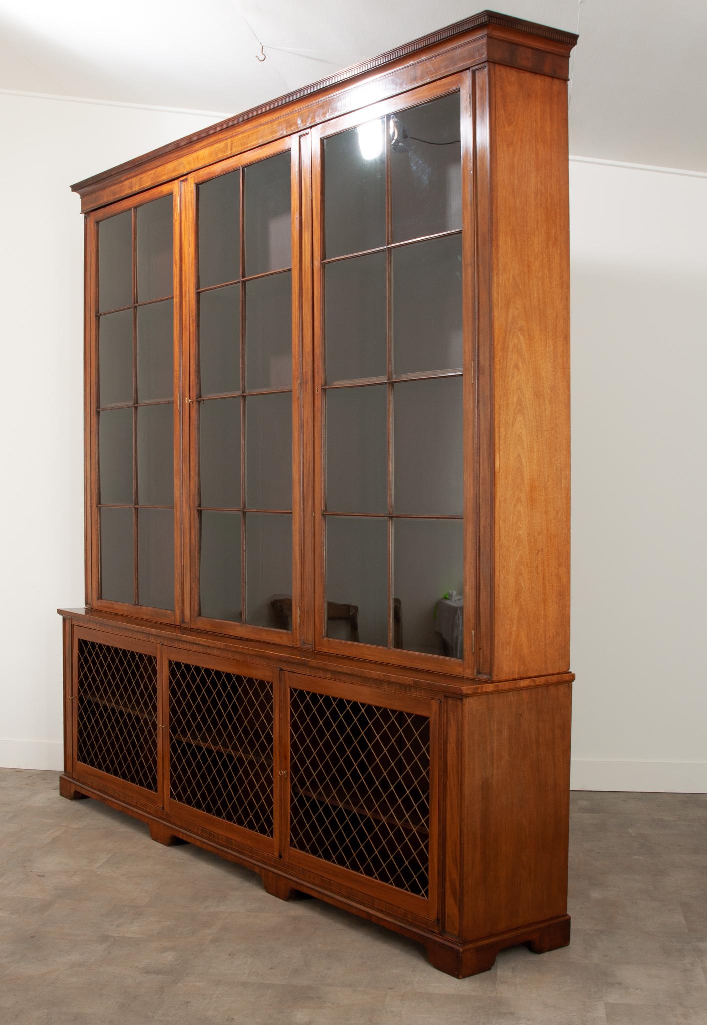 Inlay English Mahogany Regency Grand Bookcase