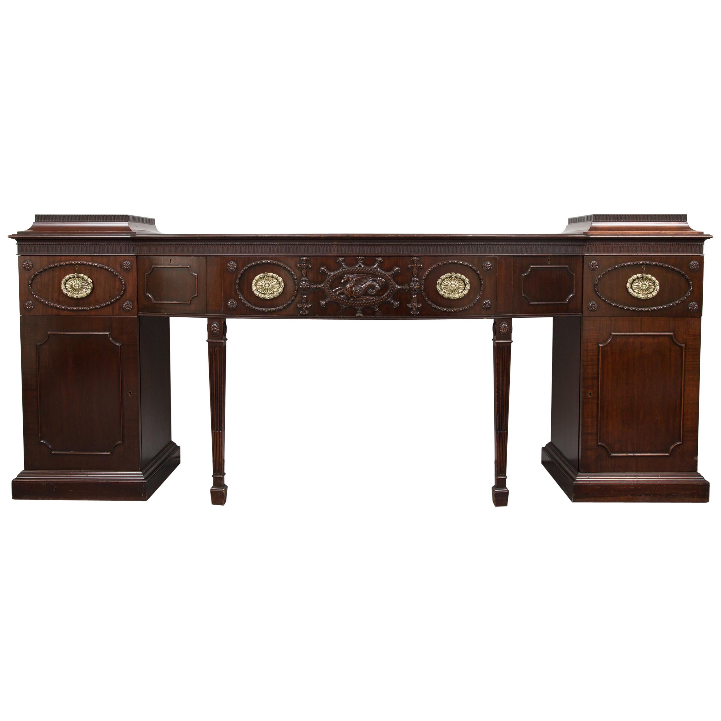 English Mahogany Regency Style Bowfront Pedestal Sideboard at 1stDibs