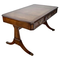 English Mahogany Regency Style Leather Top Writing Table with 3 Drawers