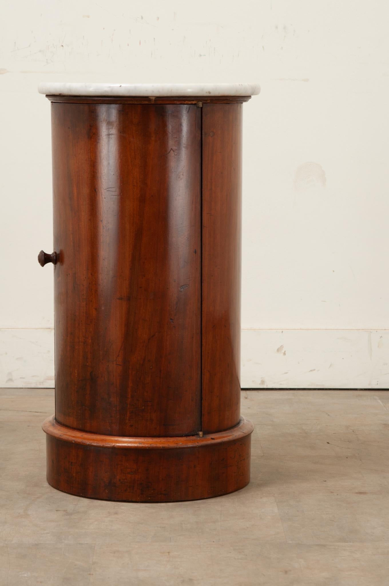 Hand-Carved English Mahogany Round Bedside Table For Sale