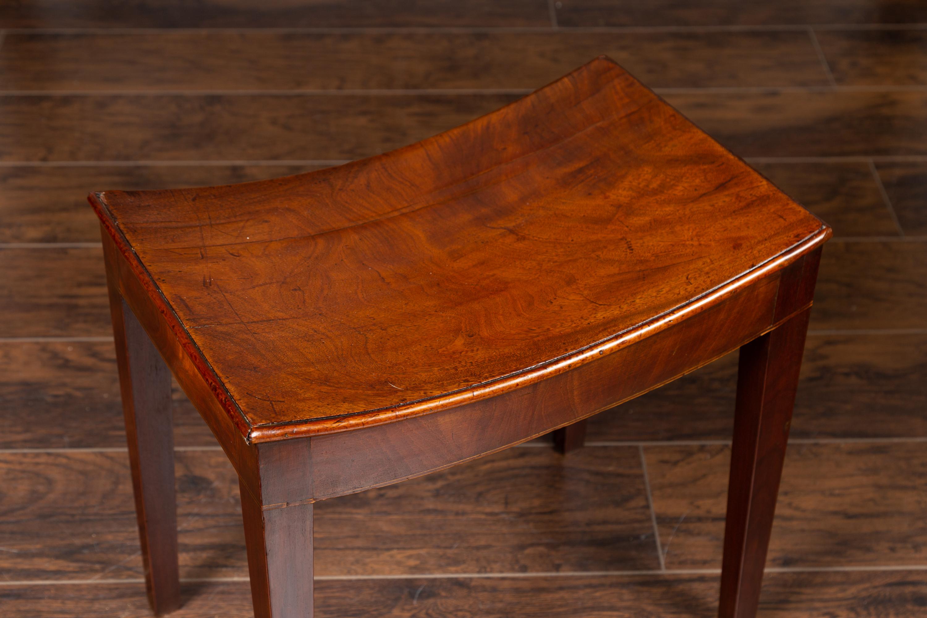 19th Century English Mahogany Saddle Seat Stool with Tapered Legs, circa 1850