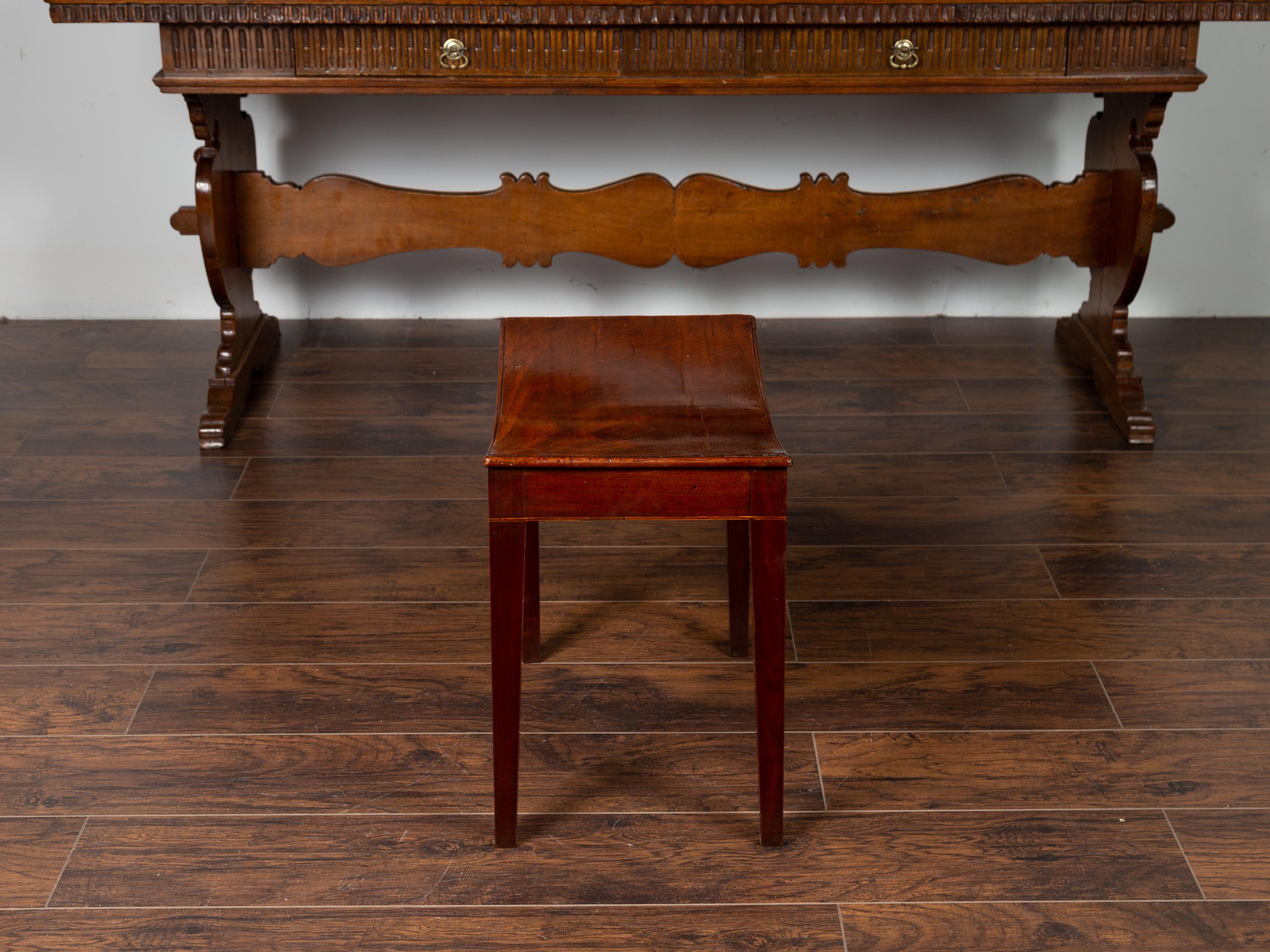 English Mahogany Saddle Seat Stool with Tapered Legs, circa 1850 4