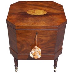 English Mahogany Satinwood Conch Shell Inlaid Wine Cellarette.  Circa 1780