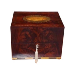 Antique English Mahogany Satinwood Inlaid Spirit Box with Orig. Fitted Interior, C. 1780