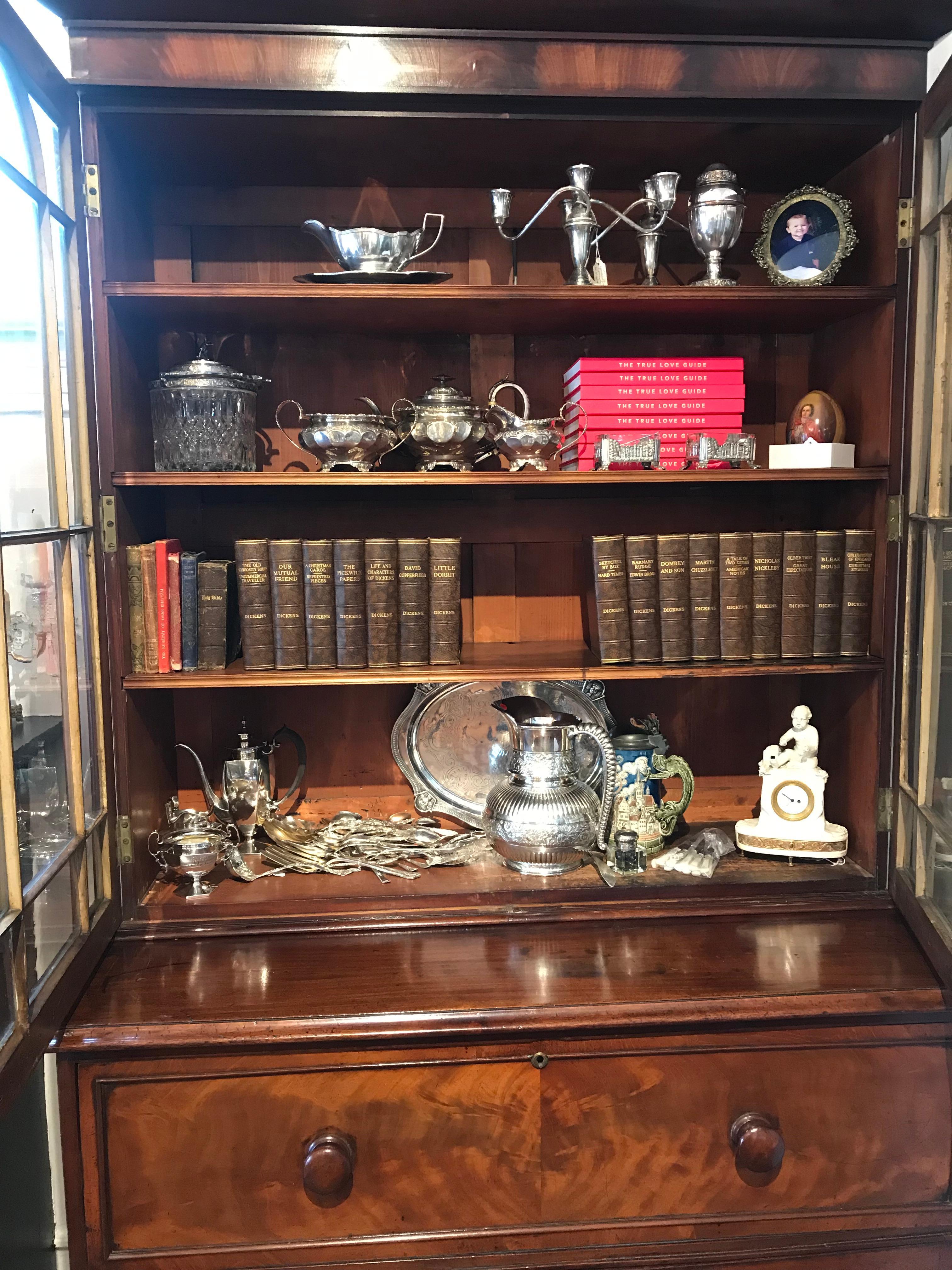 English Mahogany Secretary Bookcase on Desk, 19th Century For Sale 8