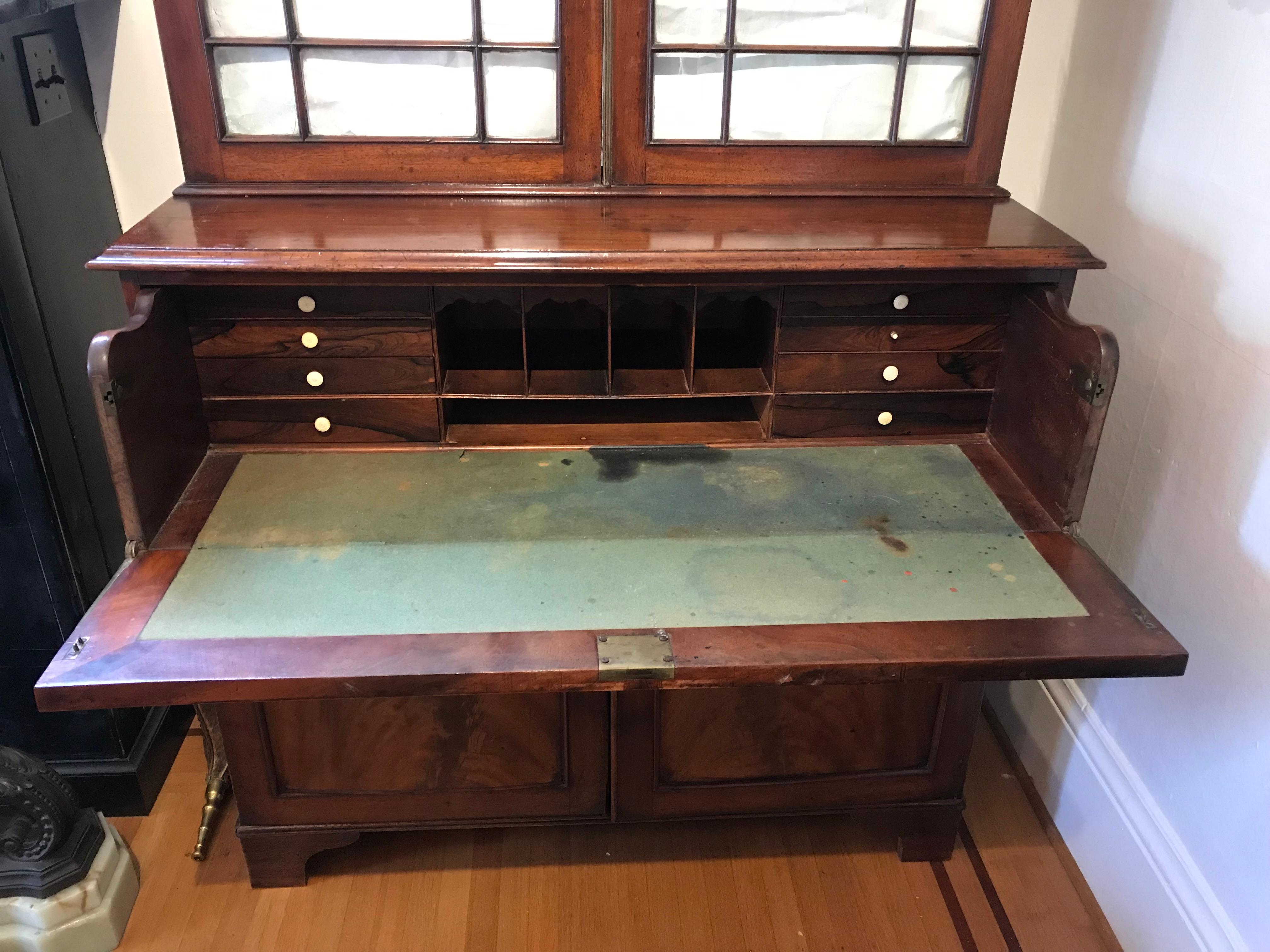 English Mahogany Secretary Bookcase on Desk, 19th Century For Sale 2