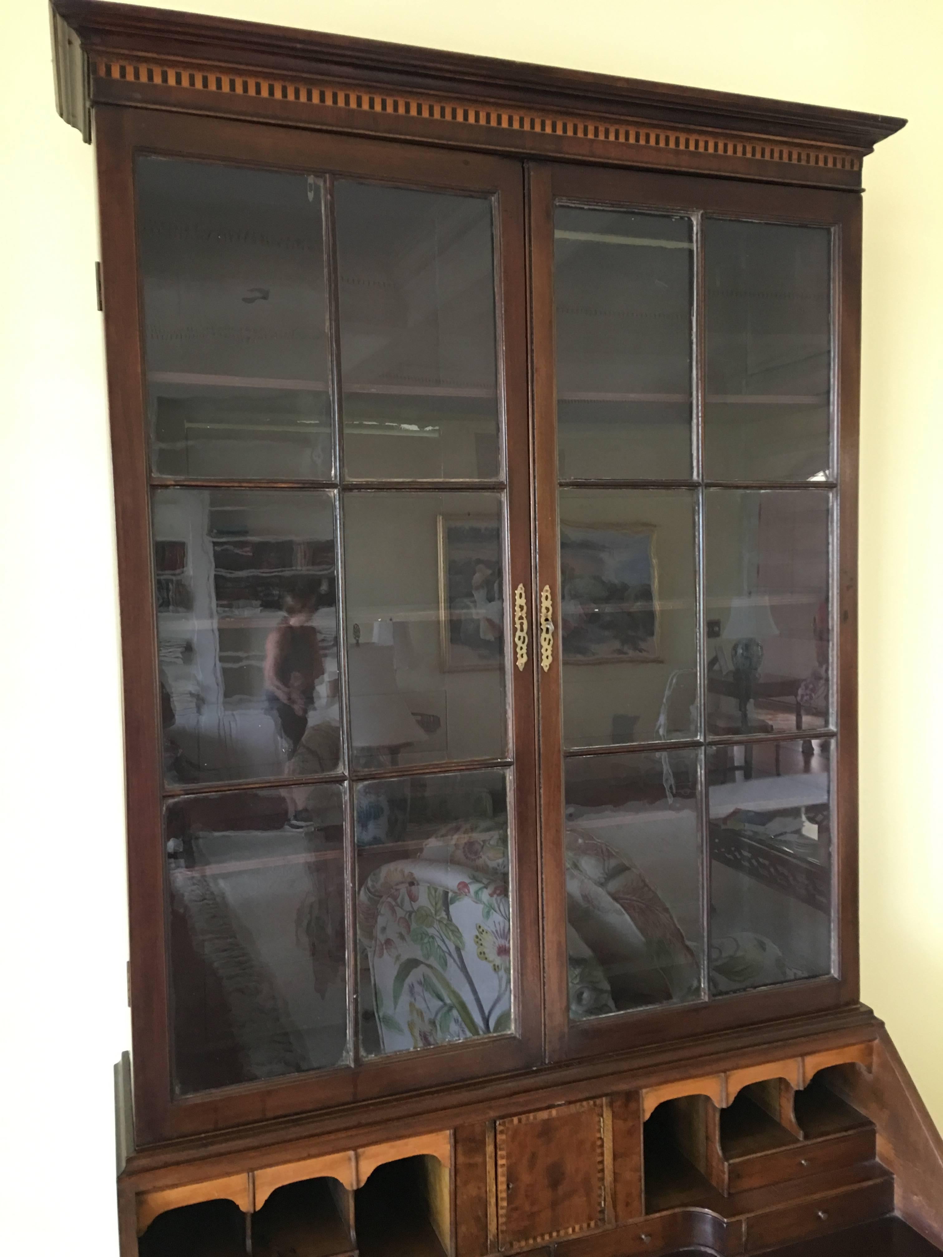 Georgian English Mahogany Secretary Bookcase with Glass Doors, 19th Century