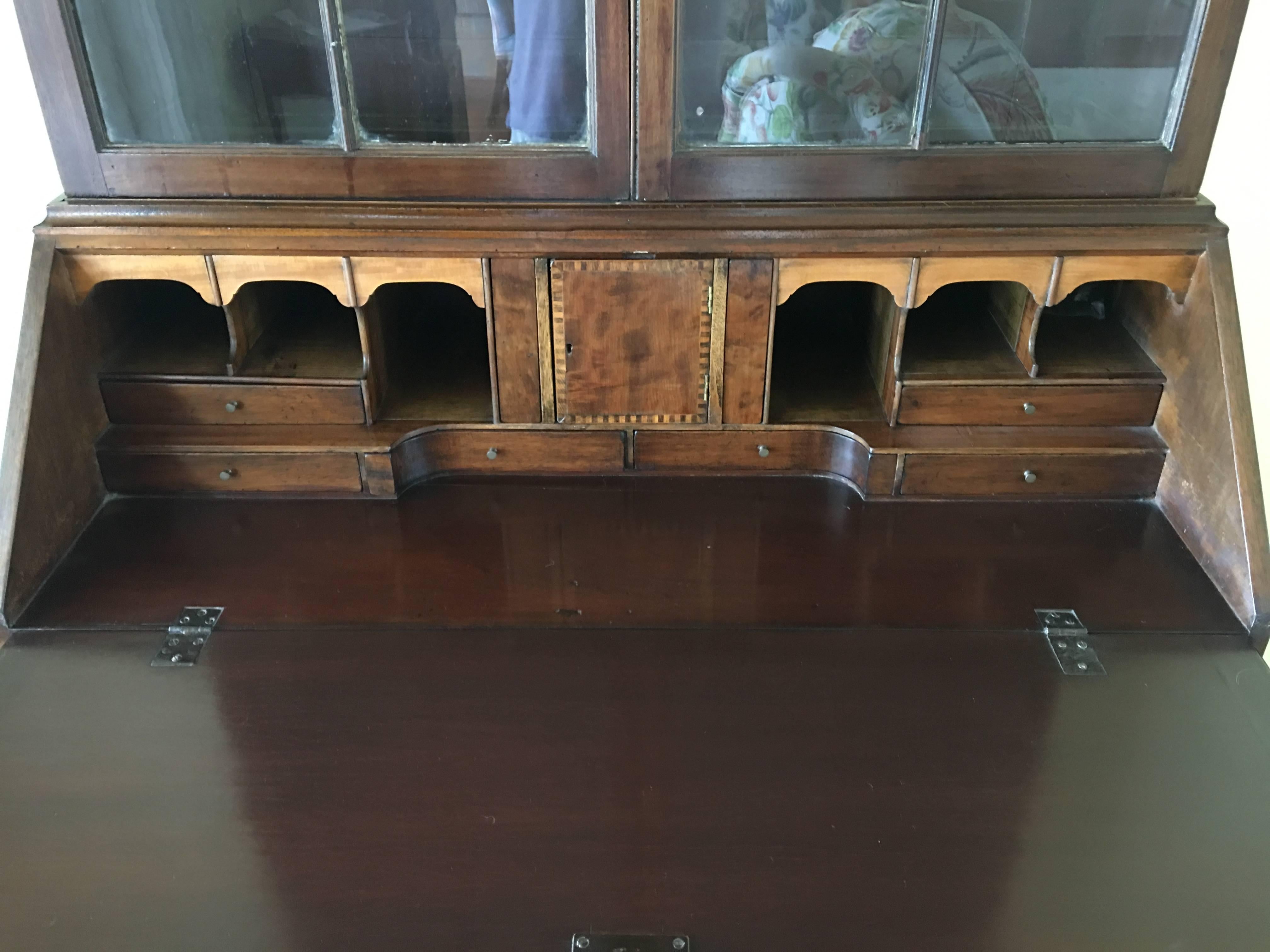 English Mahogany Secretary Bookcase with Glass Doors, 19th Century In Excellent Condition In Savannah, GA