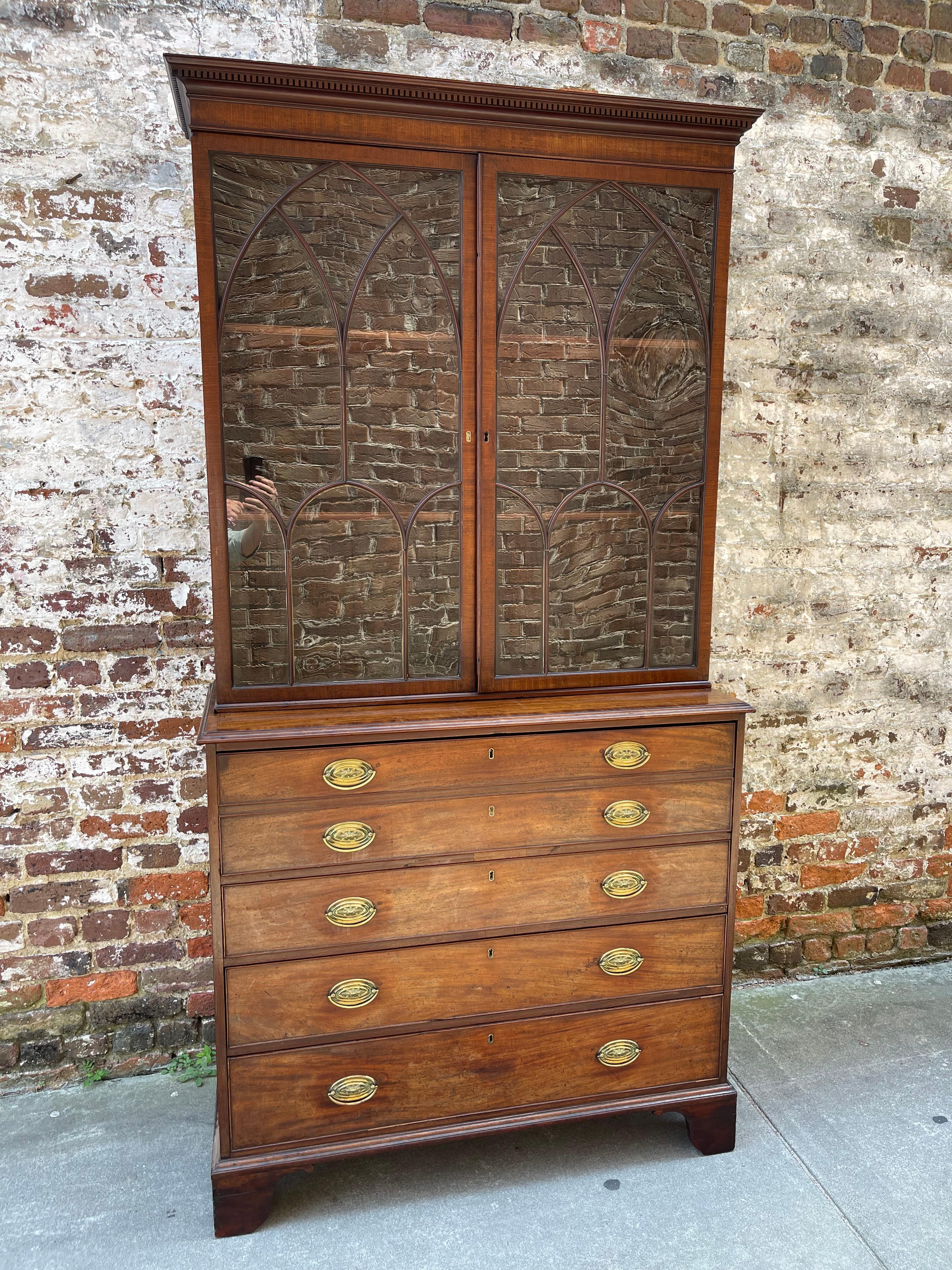 English mahogany secretary with fitted fall front desk.