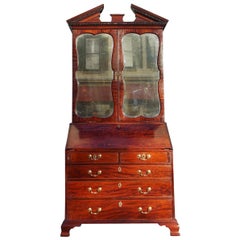 English Mahogany Secretary With Mirrored Bookcase. Circa 1780