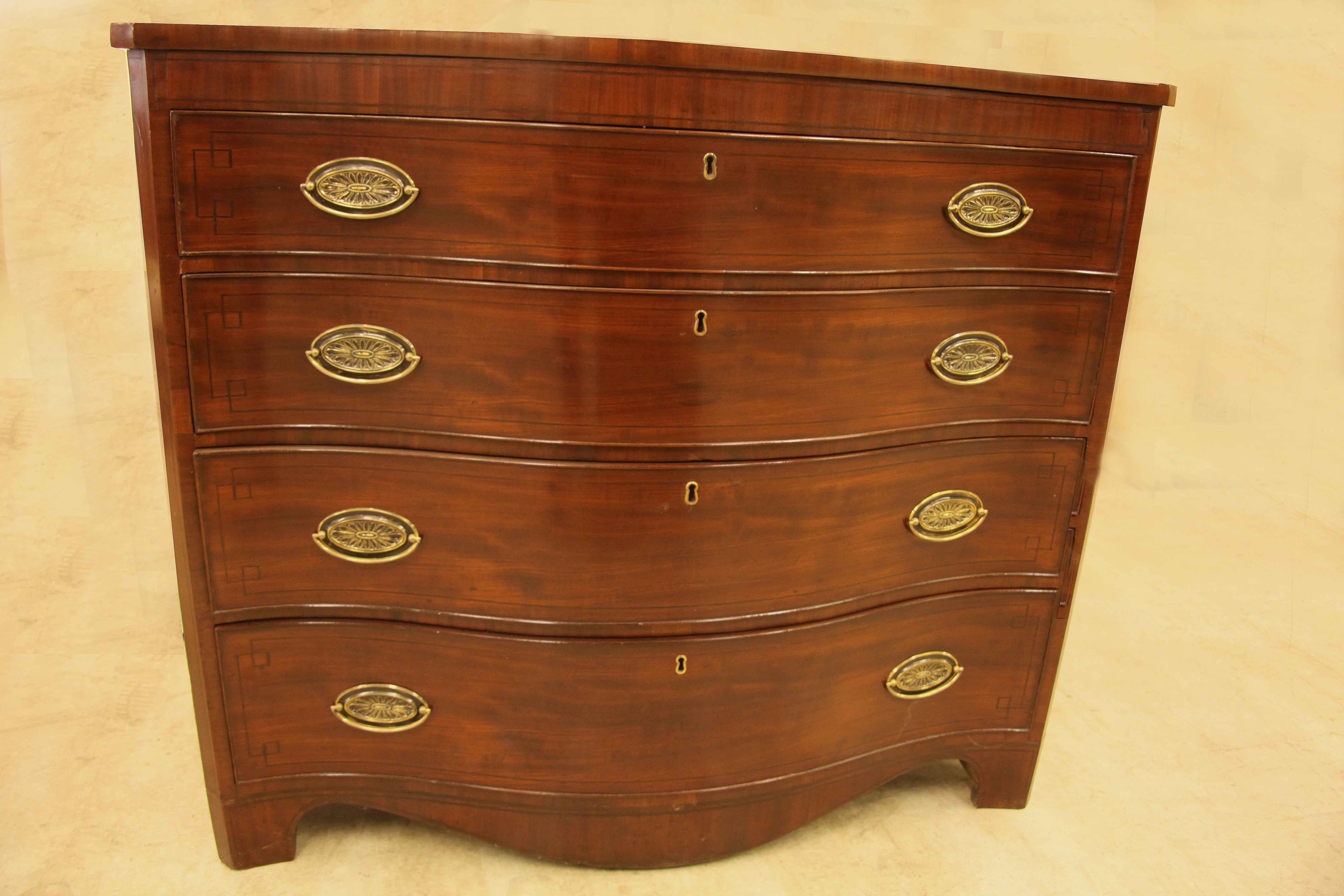 English Mahogany Serpentine Chest For Sale 7