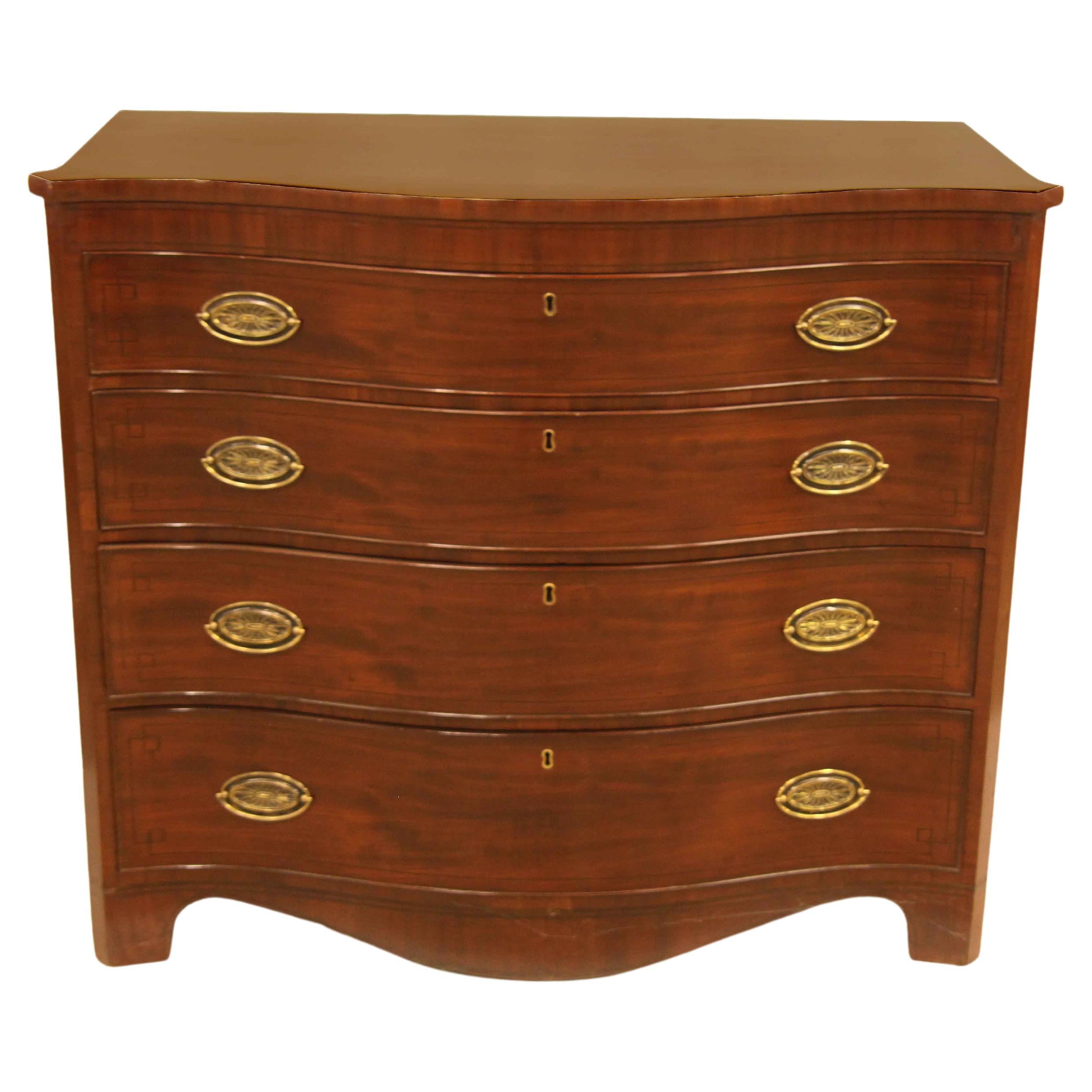 English Mahogany Serpentine Chest For Sale