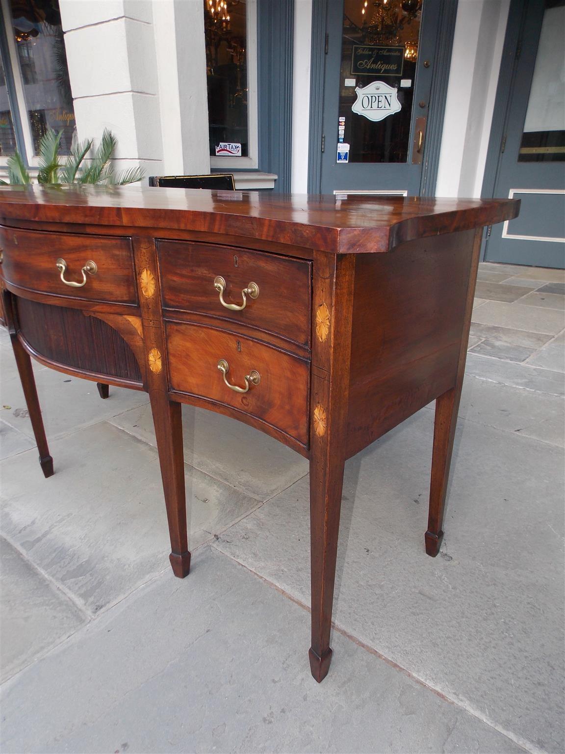 English Mahogany Serpentine Tambour and Inlaid Sideboard, Circa 1790 2