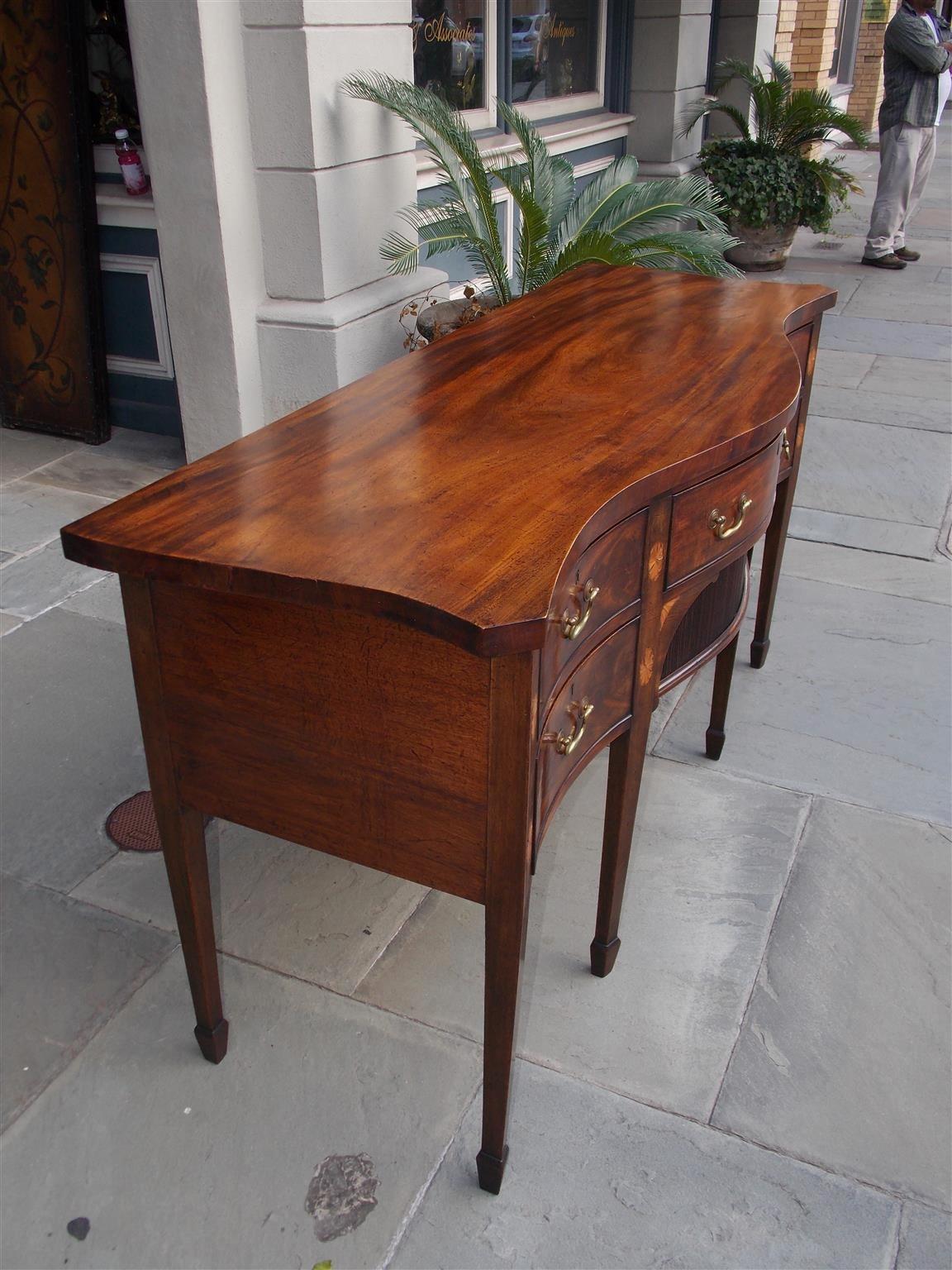 George III English Mahogany Serpentine Tambour and Inlaid Sideboard, Circa 1790