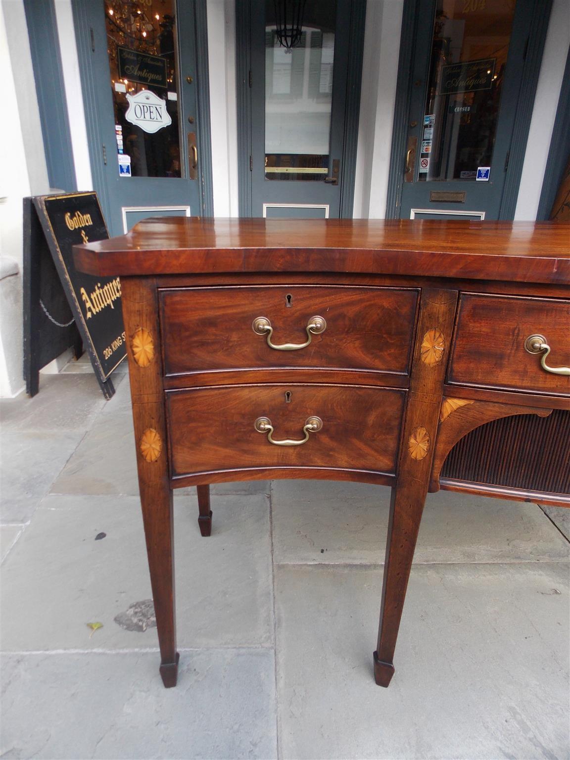 English Mahogany Serpentine Tambour and Inlaid Sideboard, Circa 1790 In Excellent Condition In Hollywood, SC