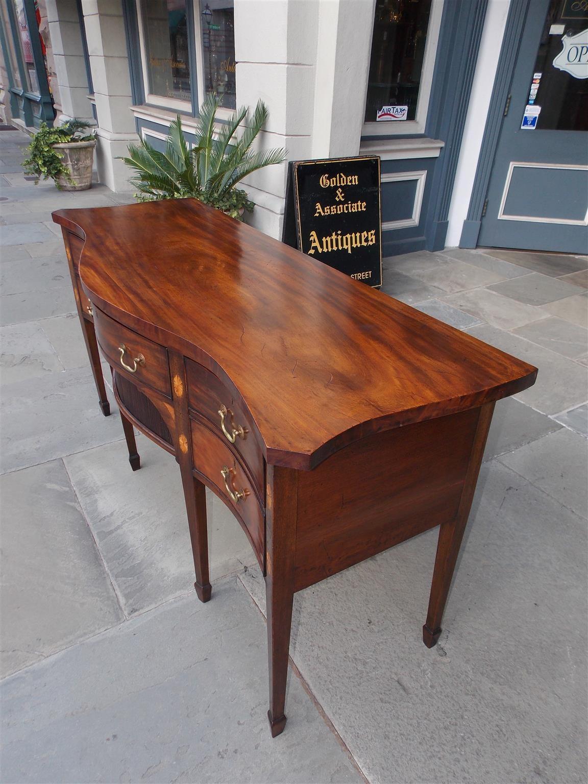 English Mahogany Serpentine Tambour and Inlaid Sideboard, Circa 1790 1