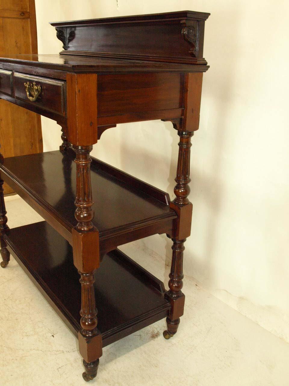 Turned English Mahogany Serving Trolley For Sale