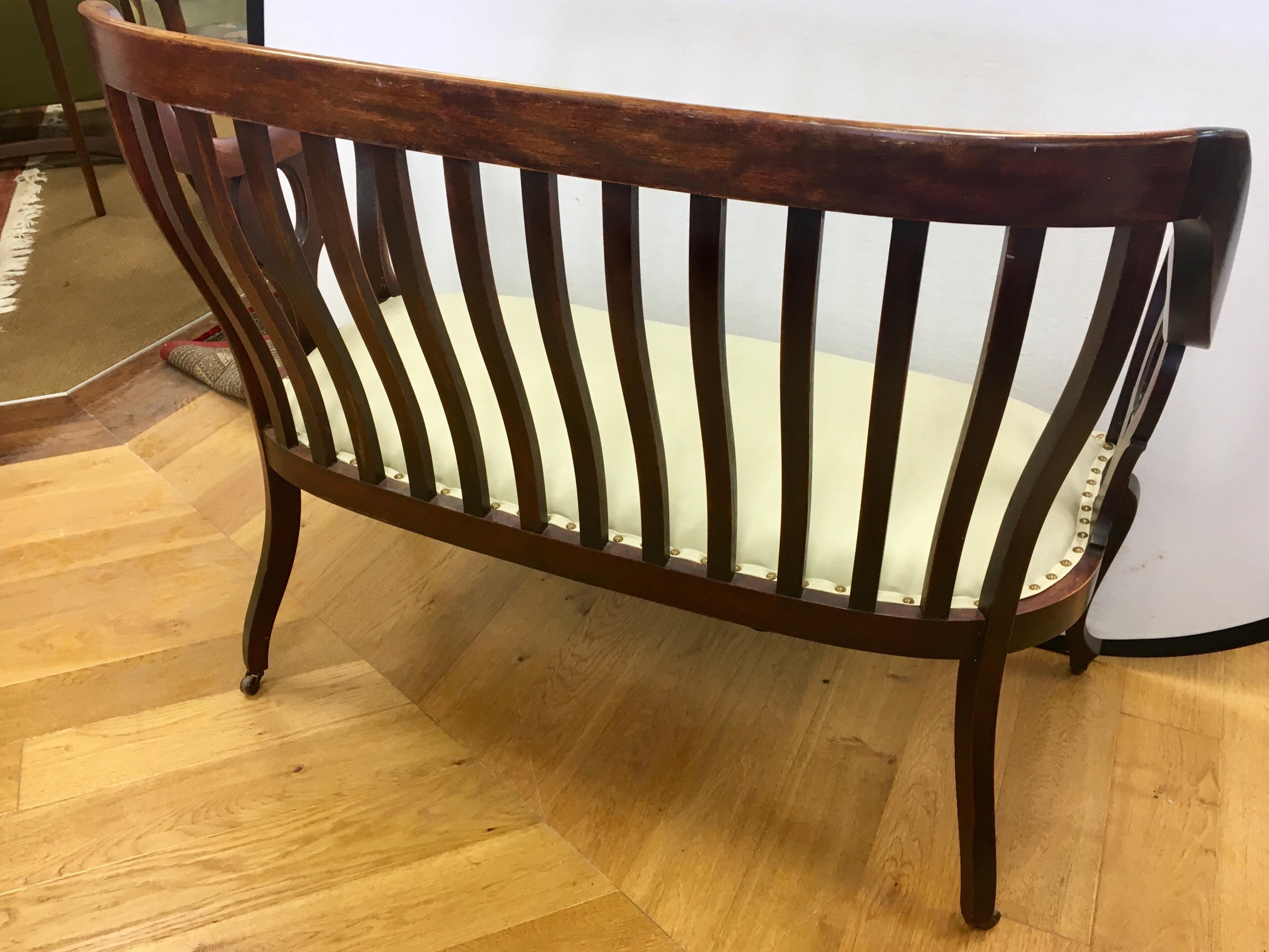 English Mahogany Settee Bench Fully Restored with New Upholstery Made in England 12