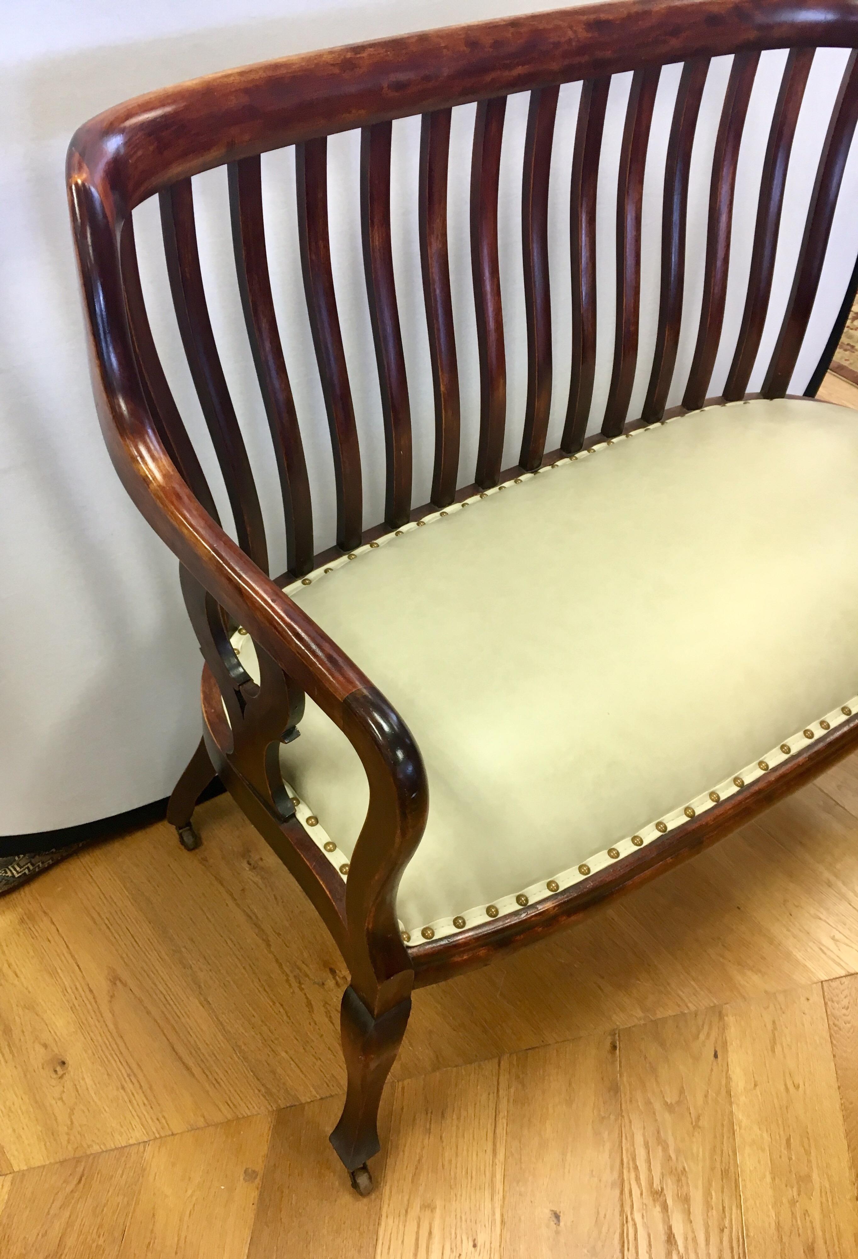 Fabric English Mahogany Settee Bench Fully Restored with New Upholstery Made in England