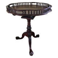 English Mahogany Shaped and Gallery Tilt-Top Table with Birdcage, 19th Century