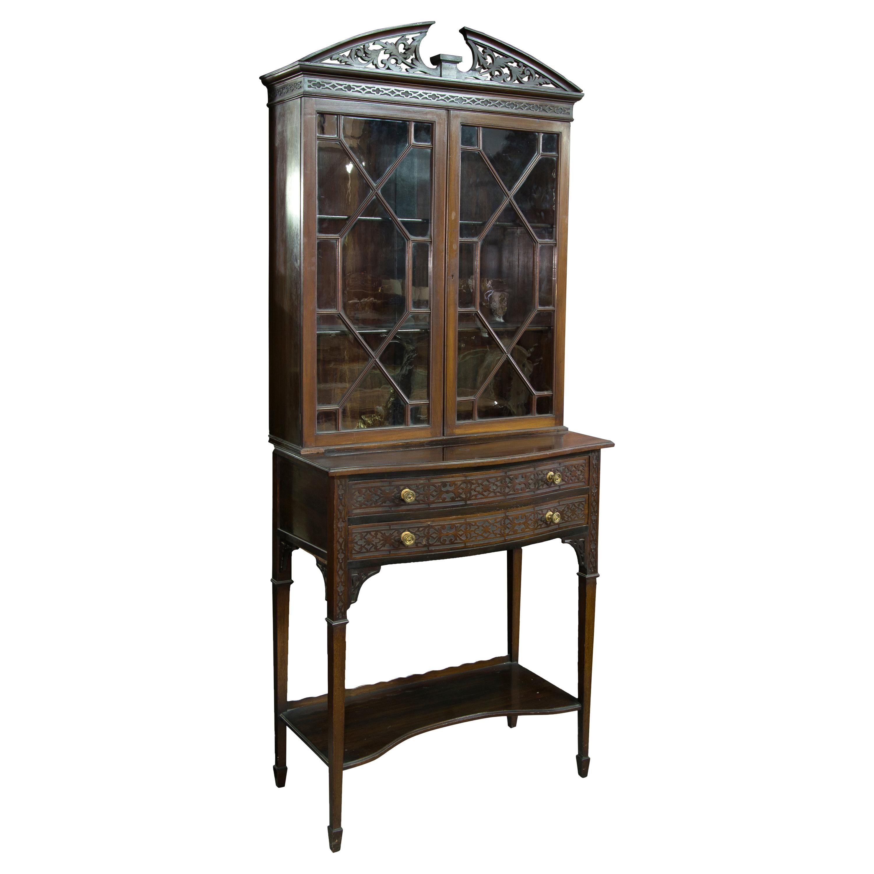 English Mahogany Showcase Cabinet, 19th Century For Sale