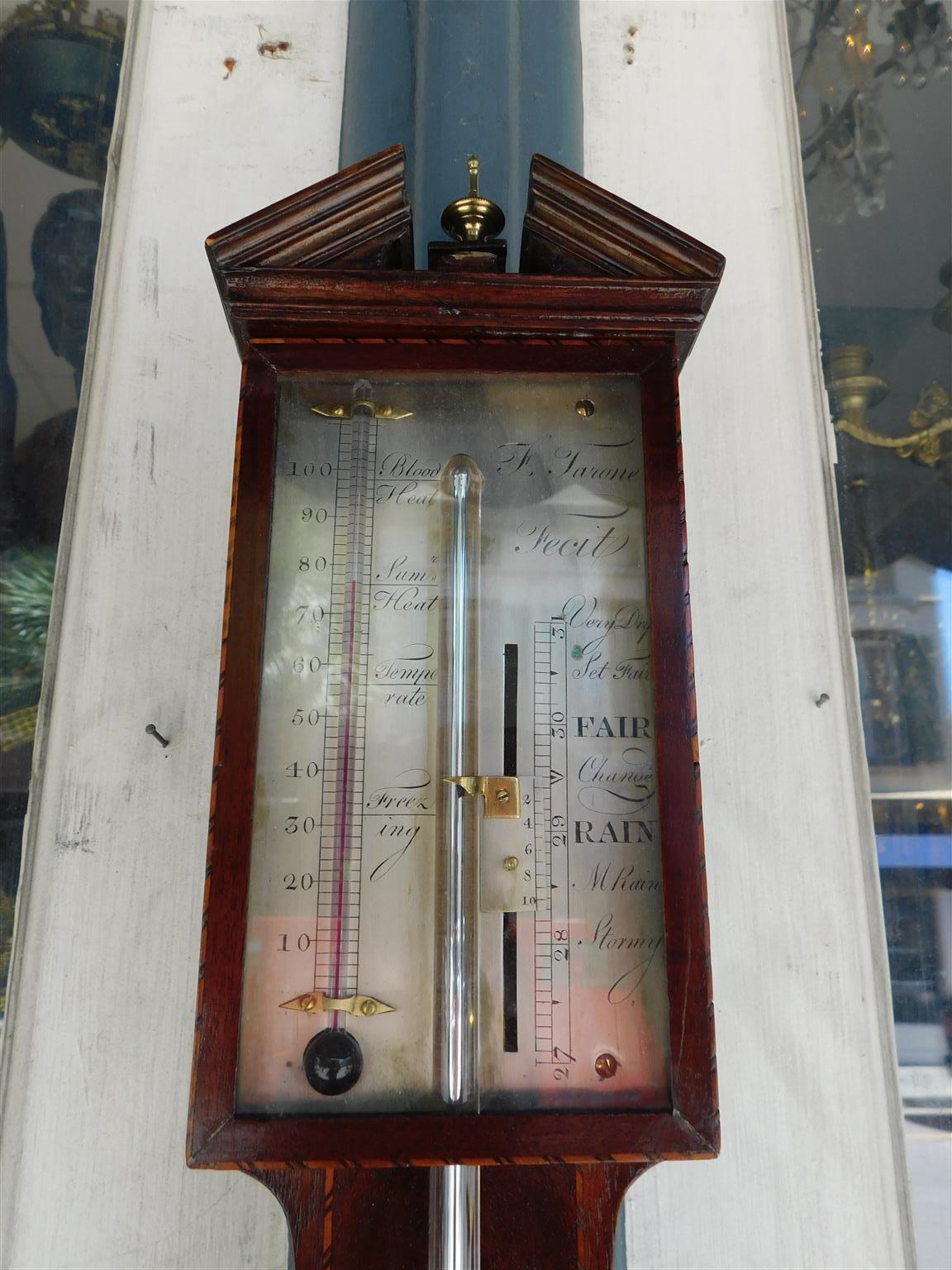 English Mahogany Steel Engraved Stick Barometer Signed F. Tarone, Circa 1780 In Excellent Condition For Sale In Hollywood, SC
