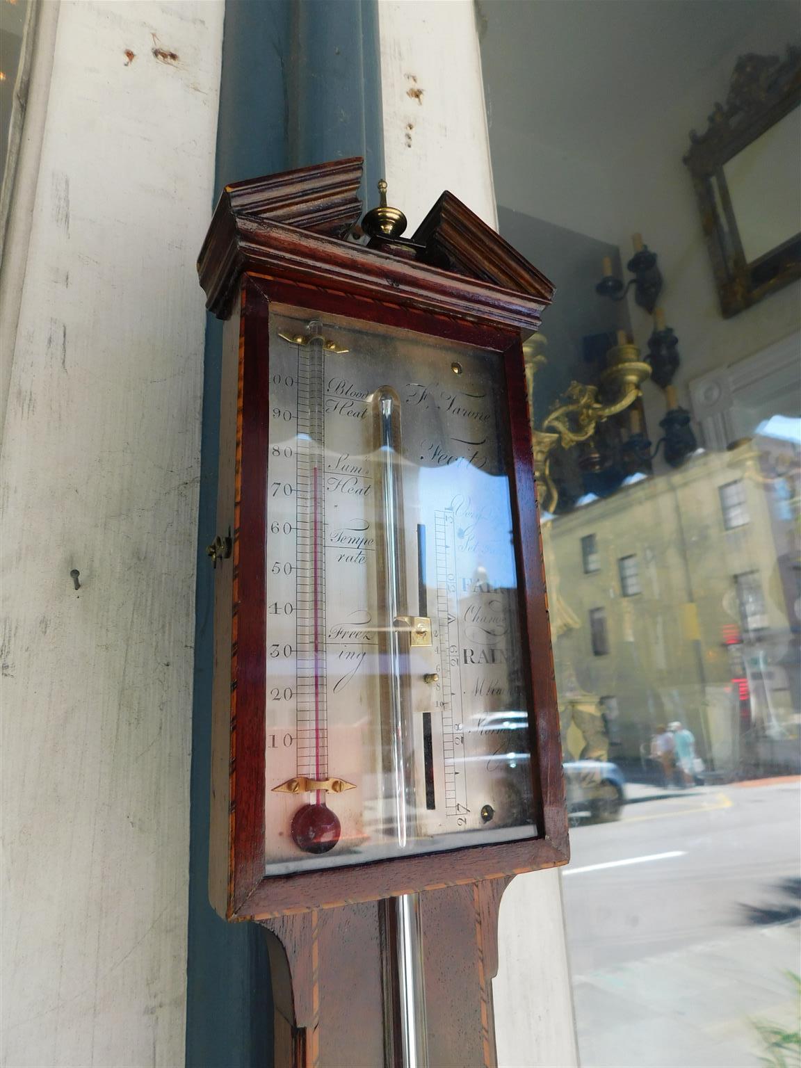 Englisches graviertes englisches Mahagoni-Stahl-Barometer, signiert F. Tarone, um 1780 (Spätes 18. Jahrhundert) im Angebot