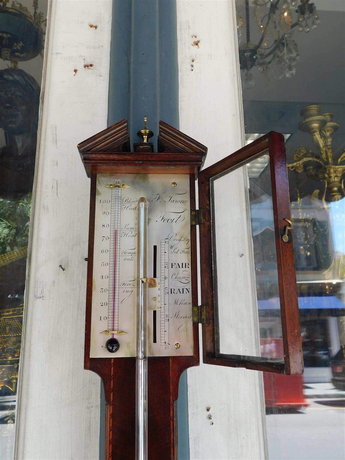 English Mahogany Steel Engraved Stick Barometer Signed F. Tarone, Circa 1780 For Sale 1
