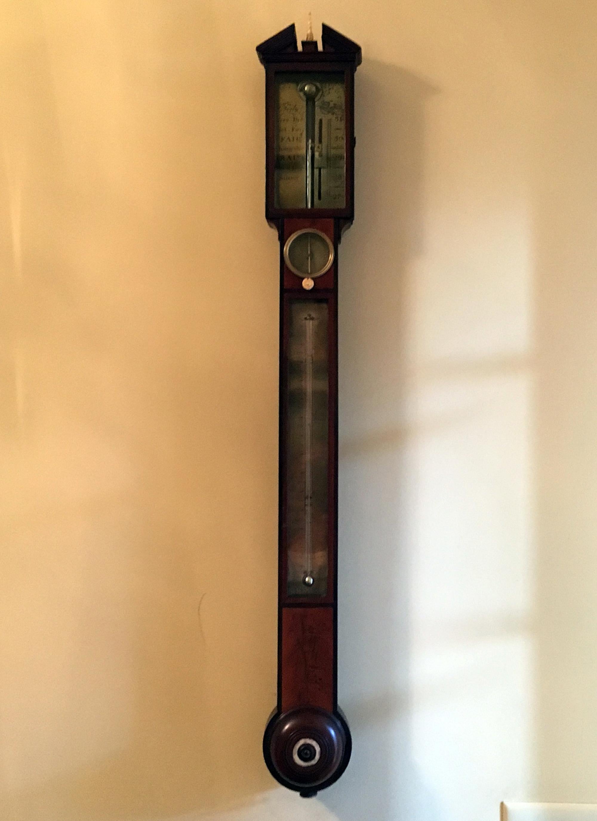 George III English Mahogany Stick Barometer Signed T. Taylor London For Sale