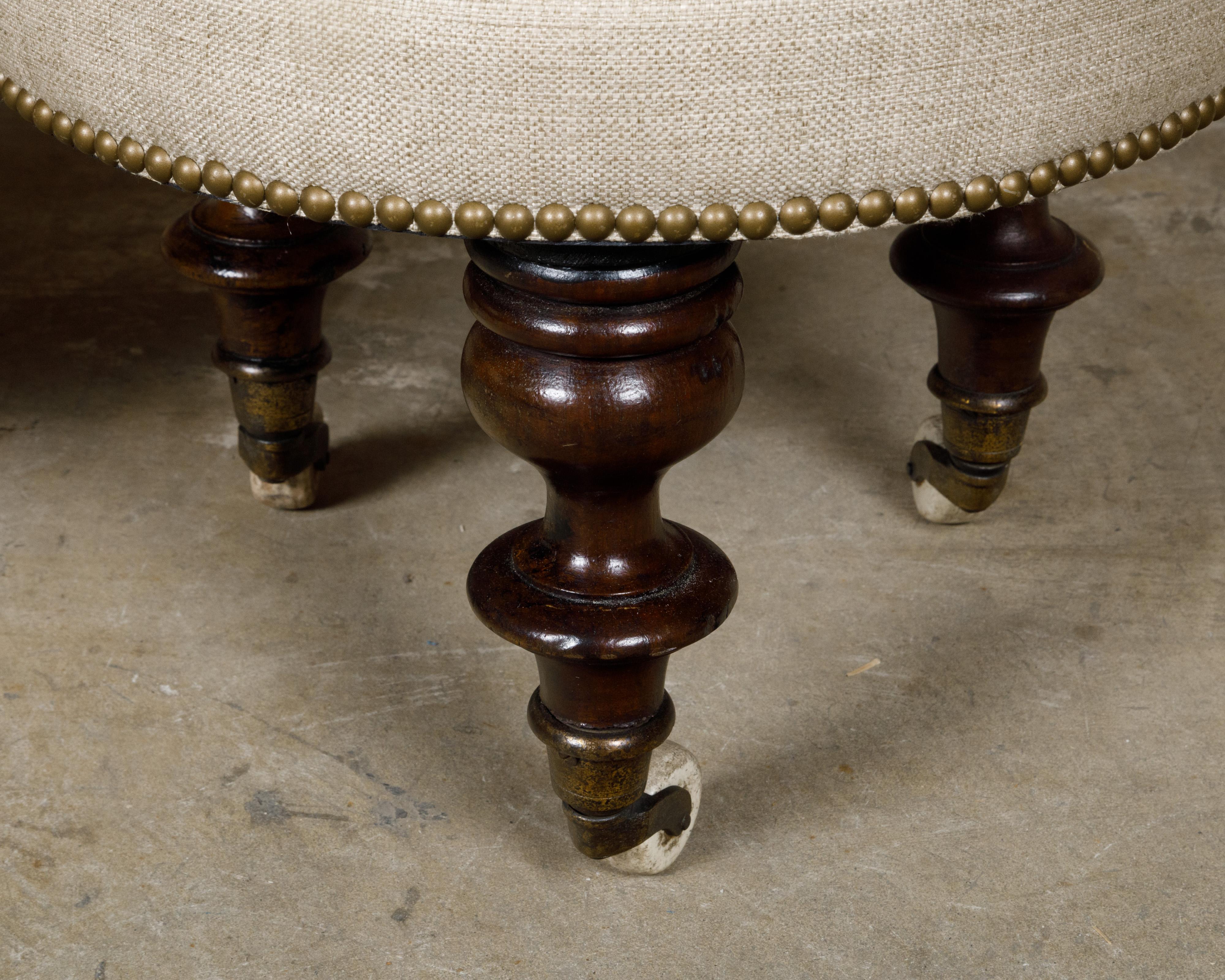 English Mahogany Stools with 19th Century Turned Legs on Casters, a Pair For Sale 2