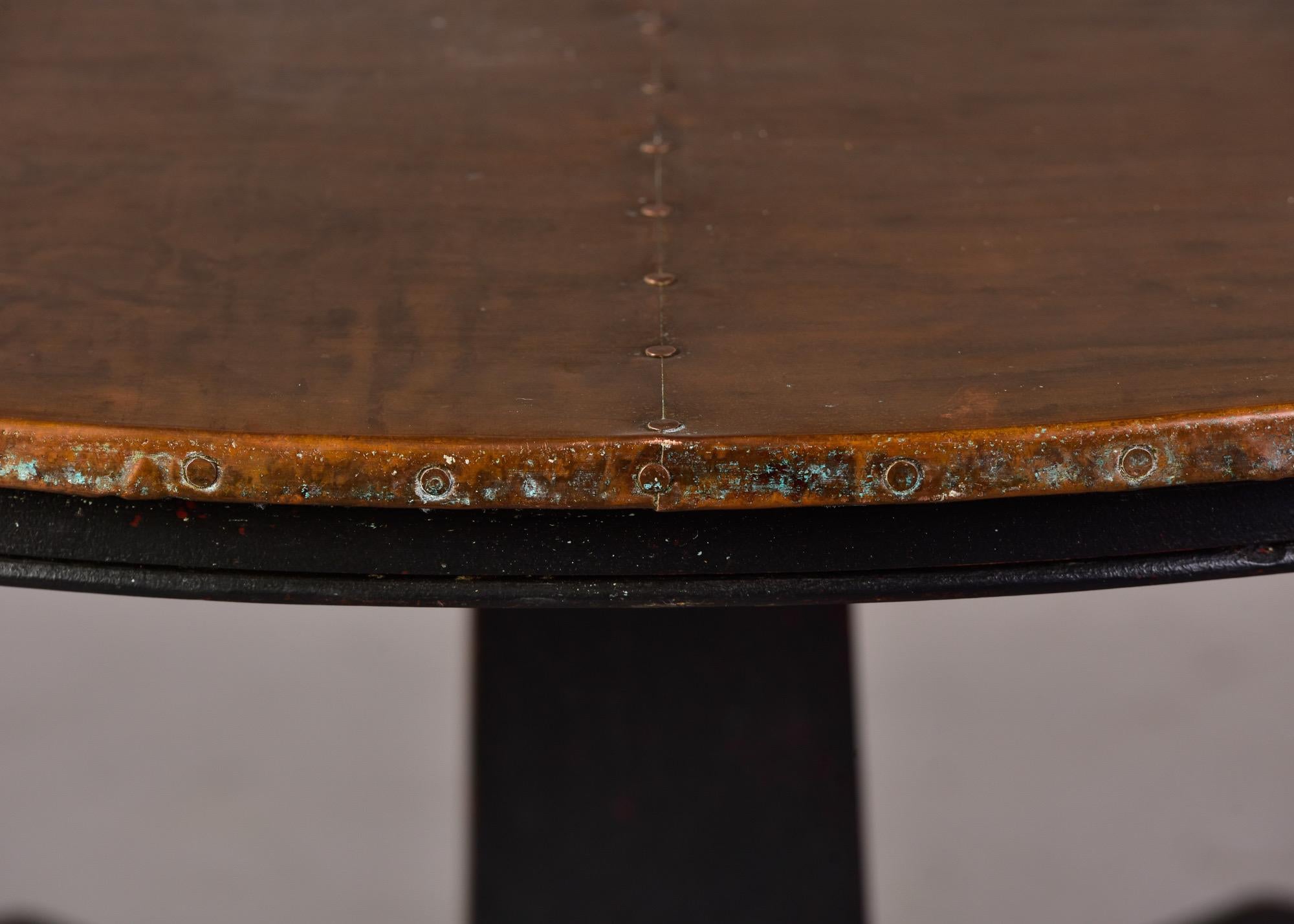 English Mahogany Table Painted Black With New Copper Top In Good Condition For Sale In Troy, MI