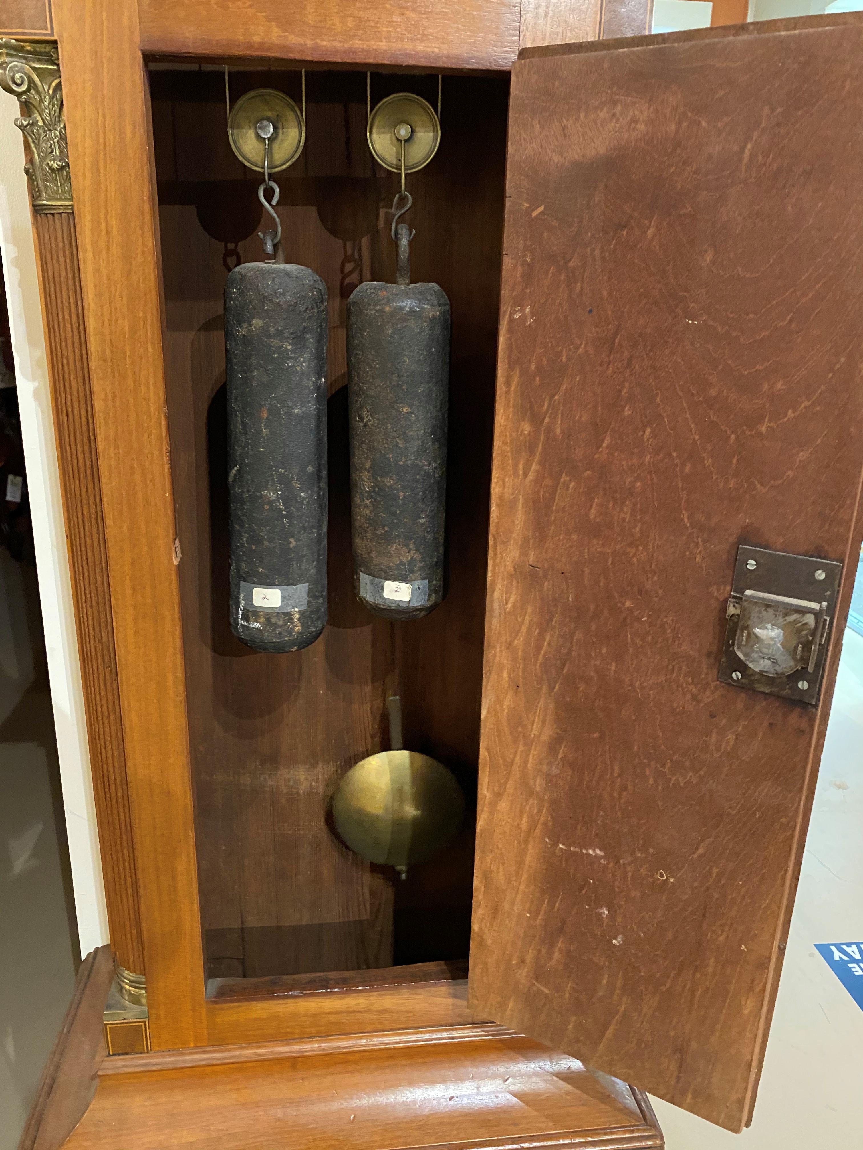 English Mahogany Tall Clock with Hand Painted Dial and Fine Inlay In Good Condition In Milford, NH