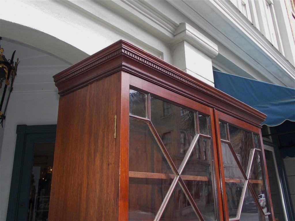 Hand-Carved English Mahogany Tambour Graduated Hinged Secretary with Bookcase, Circa 1800