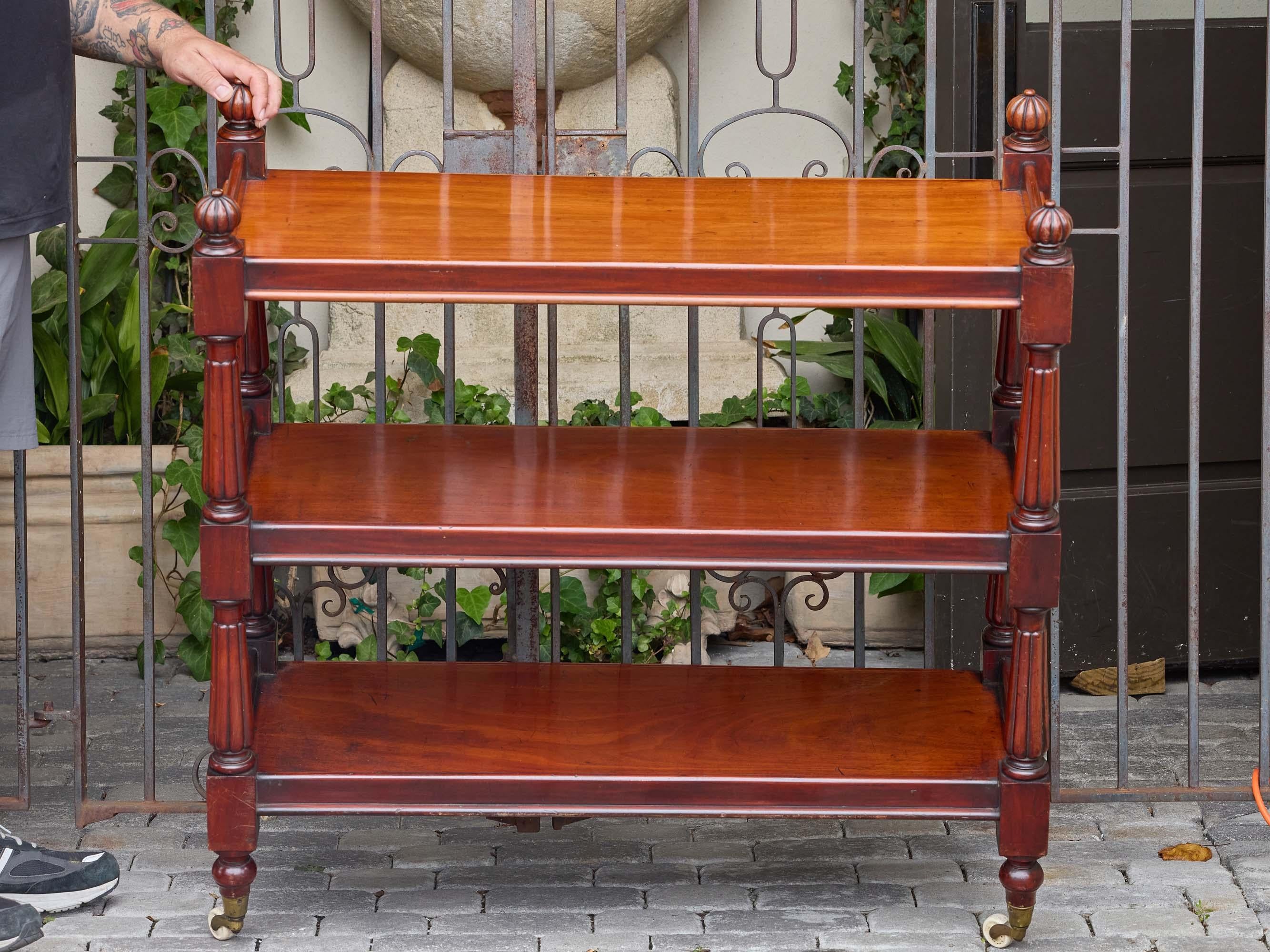 English Mahogany Three-Tier Trolley with Turned Legs, 19th Century For Sale 9