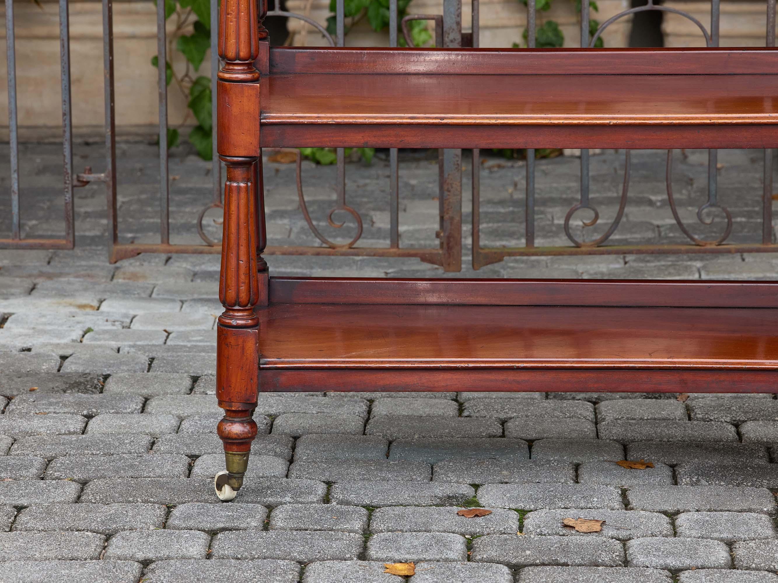 English Mahogany Three-Tier Trolley with Turned Legs, 19th Century For Sale 1