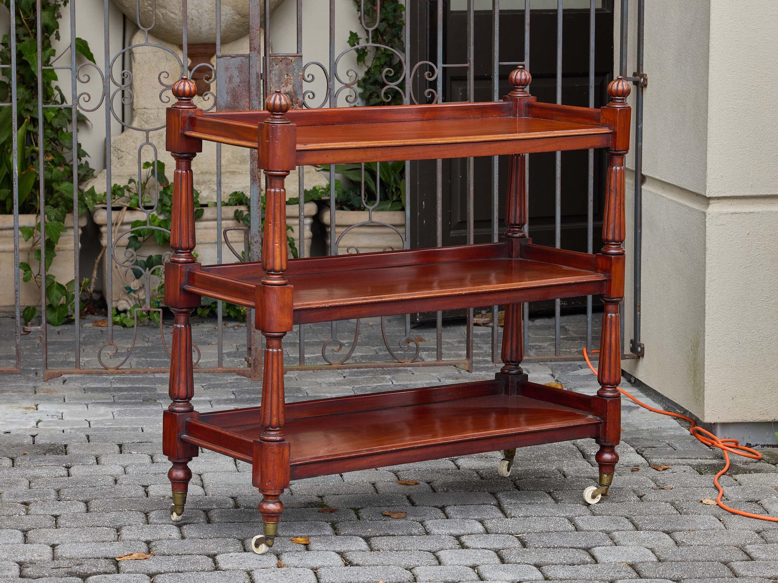 English Mahogany Three-Tier Trolley with Turned Legs, 19th Century For Sale 2