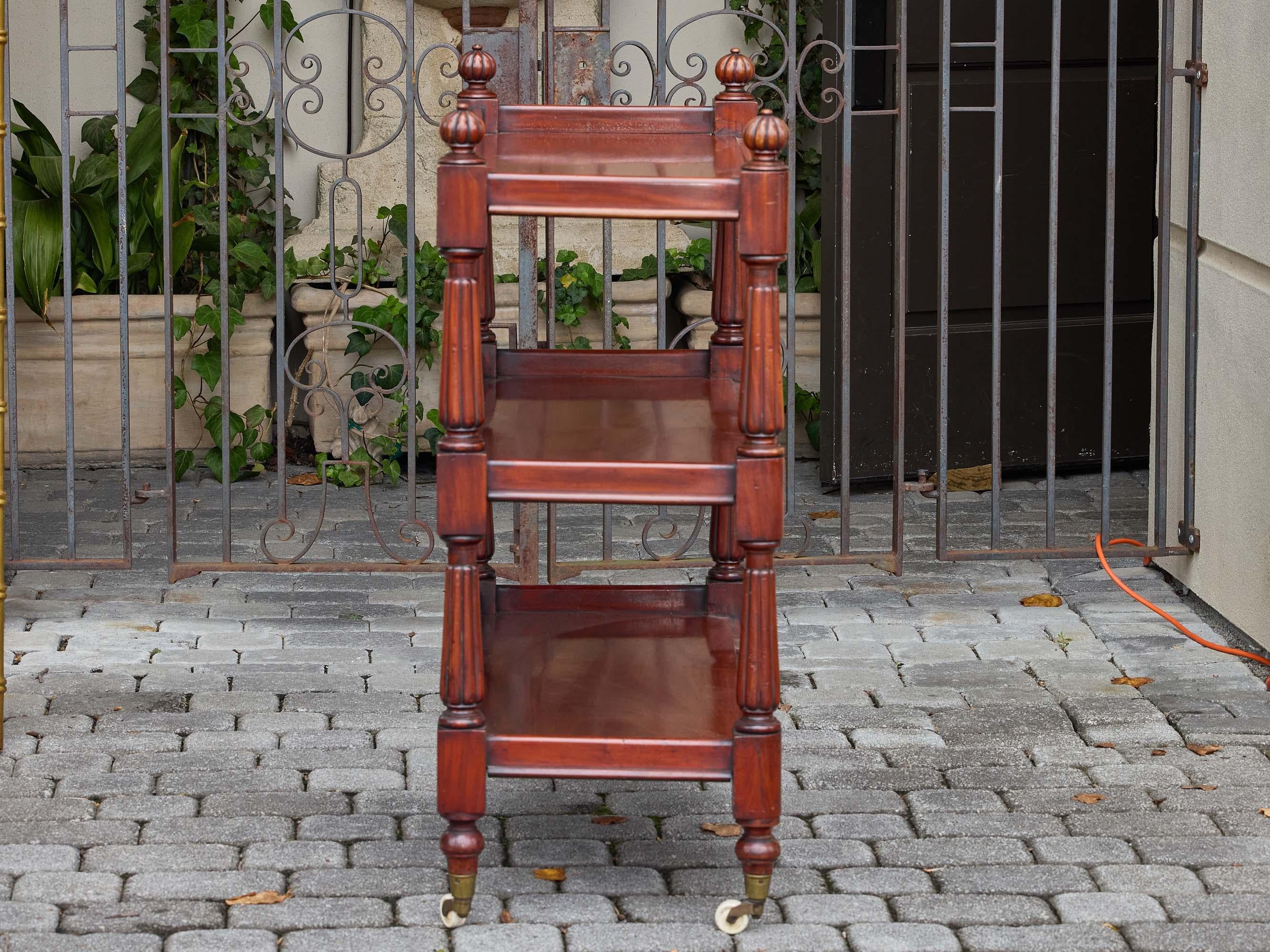 English Mahogany Three-Tier Trolley with Turned Legs, 19th Century For Sale 3