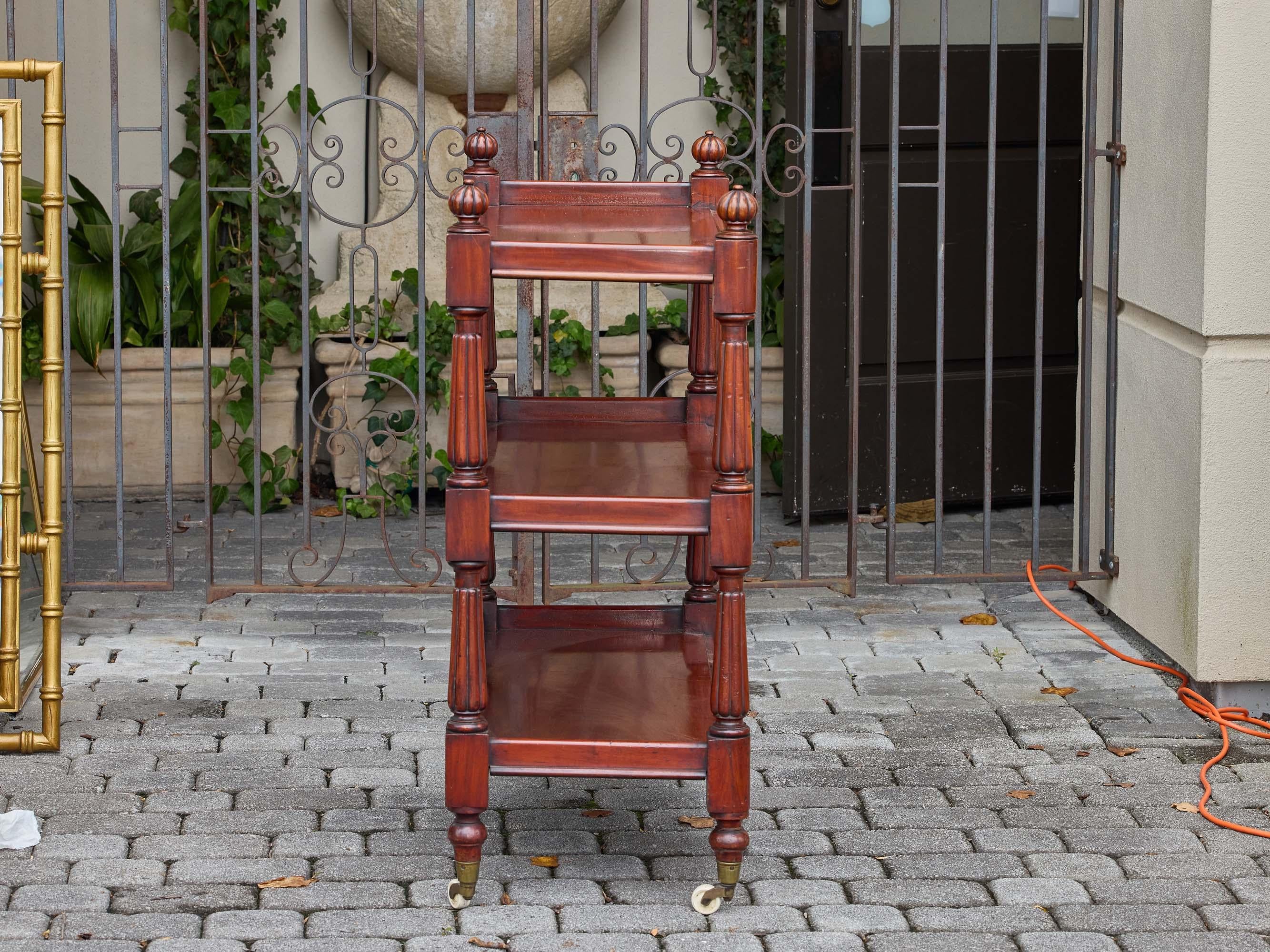 English Mahogany Three-Tier Trolley with Turned Legs, 19th Century For Sale 4