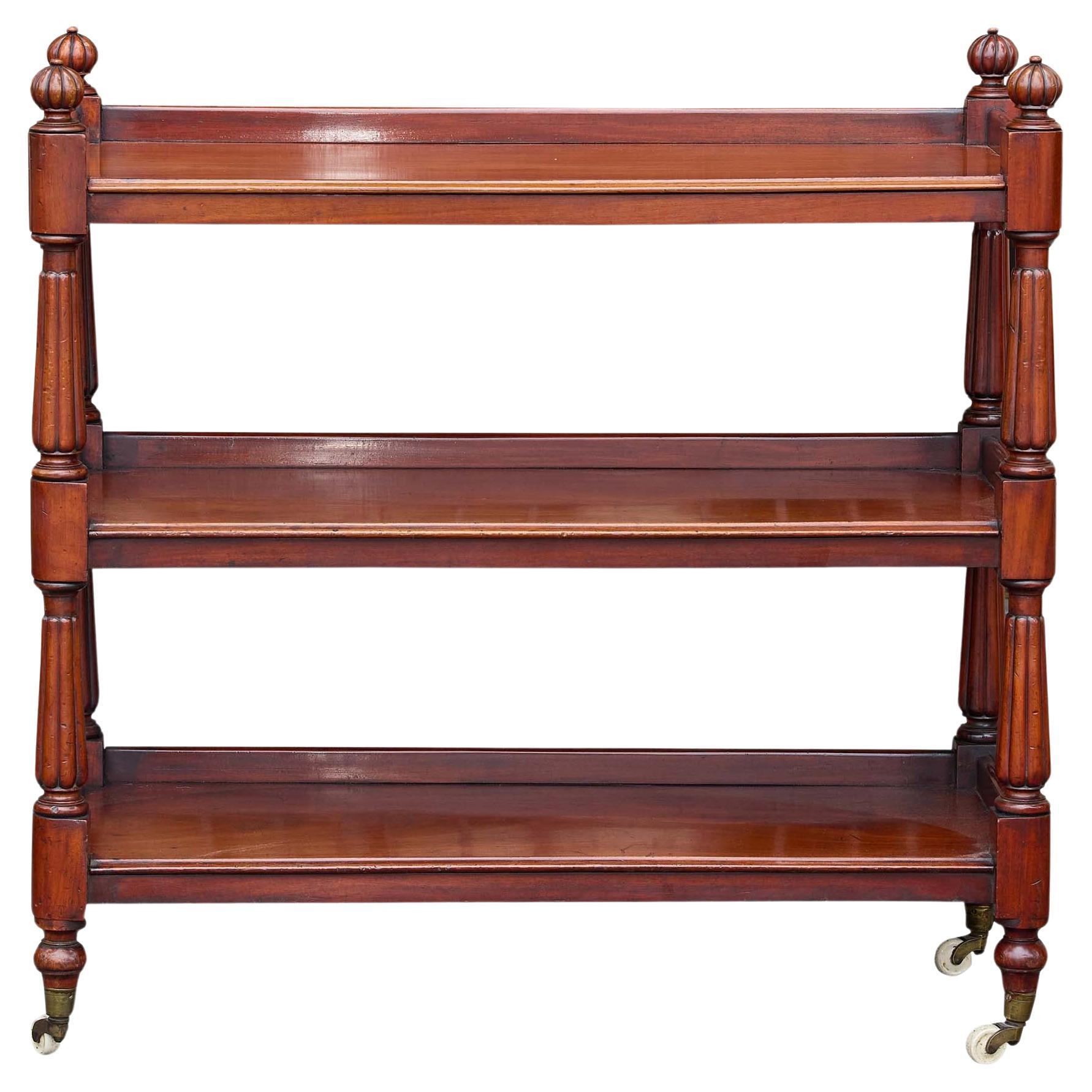 English Mahogany Three-Tier Trolley with Turned Legs, 19th Century For Sale