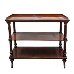 English Mahogany Three Tiered Butler's Trolley Large Casters