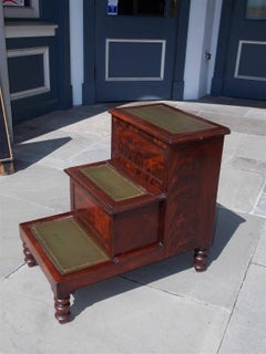 English Mahogany Three-Tiered Fitted Interior Leather Bed Steps, Circa 1820
